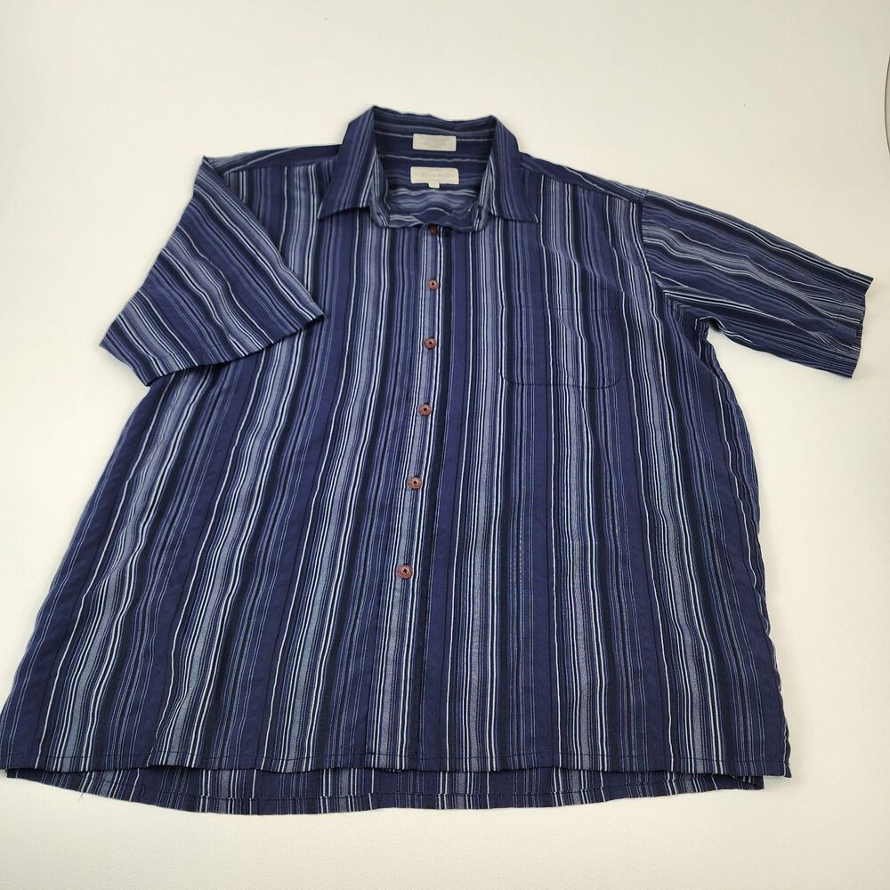 Eighty Eight Mens XL Blue Striped Button Front Short Sleeve Shirt Y2K Casual